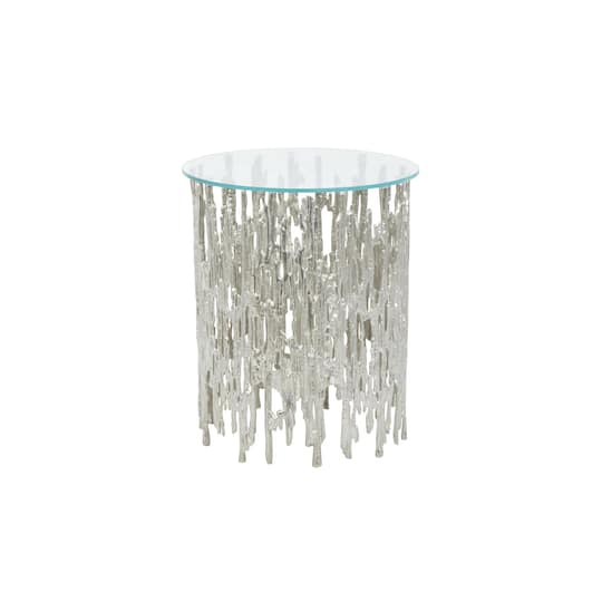 21" Silver Aluminum Accent Table with Glass Tabletop